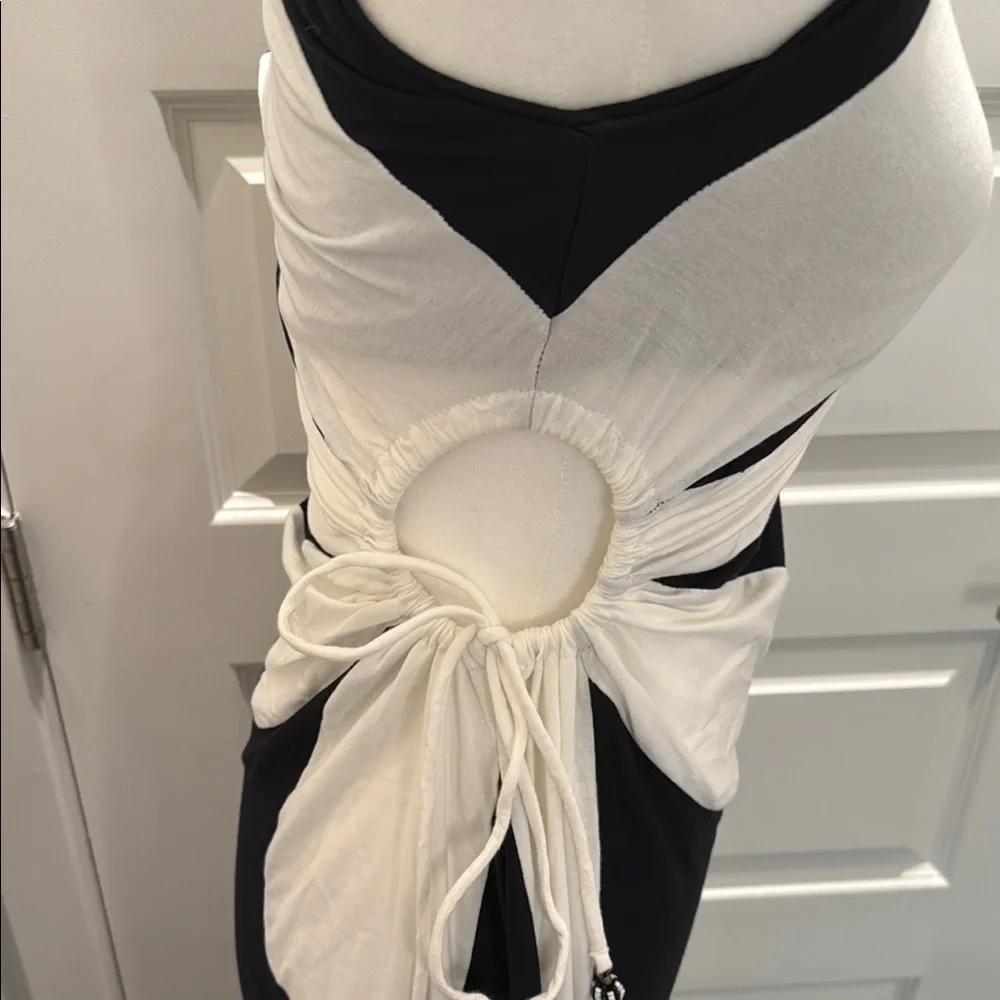 SOLD - FARM Rio One Shoulder Elegant Black and White Floral Dress Size S - Picture 7 of 10